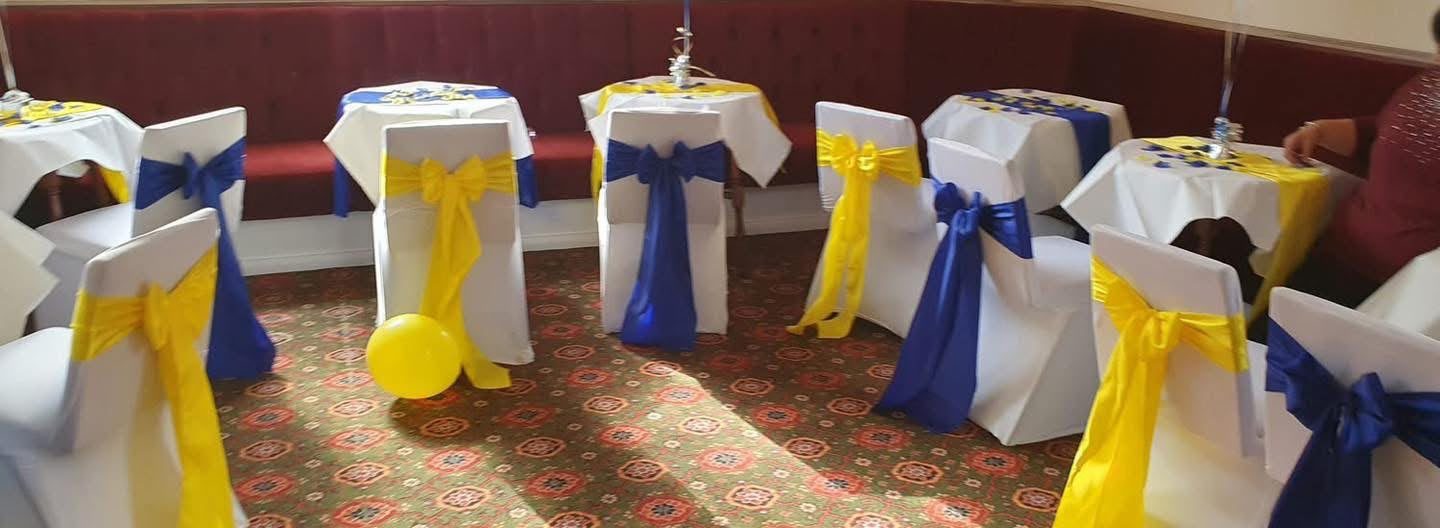 Blue and gold decorated tables